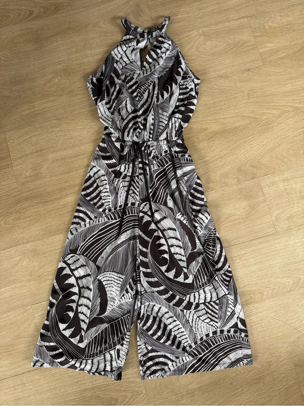 Athleta Black and White Printed Halter Jumpsuit